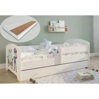 Kids Collective Kinderbett 70x140 / 80x160 cm Komplettset mit Matratze & Schublade (Bett für Jungen und Mädchen, Einzelbett für Kinder von 2 - 10 Jahren), komplettes Set mit Polizei Motiv für Jungen und Mädchen 80x160 cm