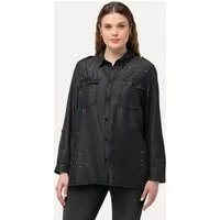 Ulla Popken Longbluse Jeansbluse Acid Wash Hemdkragen Langarm
