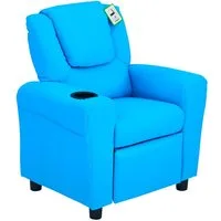 HOMCOM Sessel Kindersessel, Liegefunktion, Eingebauten Becherhalter, Blau (Kindersessel, 1-St., Kindersofa), für Wohnzimmer, Blau