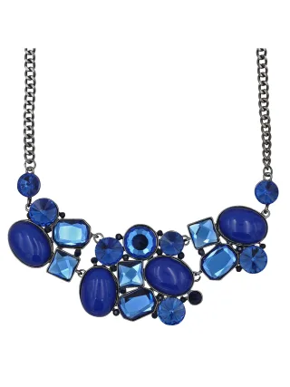 Steuer Modeschmuck Collierkette Metallcollier gewehrf. mit blauen Ziersteinen