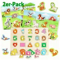 POPOLIC Lernspielzeug 3er-Set Holzpuzzle, Kleinkinder Spielzeug ab 2 3 Jahre (2-St., Montessori Spielzeug ab 1 Jahr, Puzzle ab 2), Holzspielzeug Kinderspielzeug Motorikspielzeug, Steckpuzzle Holz