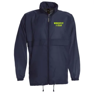 Leichte Regen- & Windjacke navy Wunschtext Brust & Rücken L neongelb Wunschtext 1-Zeilig (+3,00€) Wunschtext 1-Zeilig (+5,00€)