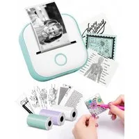 FELIXLEO Mini Etikettendrucker tragbarer Labeldrucker mit 3 Rollen Papier Etikettendrucker