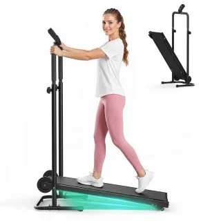 [EU Direct] Akluer RJ401 Non-Motorized Self-Powered Treadmill with Dual Flywheel, Foldable Walking Pad with Fixed Inclin
