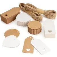 FOUORTUNATE-BEE Etiketten 200 Stück Etiketten Kraftpapier mit 30 Meter Jute Schnur, für Handmade, Geschenkdeko, Hochzeit Geschenk Weihnachten