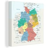 OneMillionCanvasses® Leinwandbild Detaillierte Karte von Deutschland, Fotodruck (1 St), Wandbild, Deko Schlafzimmer Wohnzimmer Flur 20x20 cm