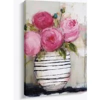 artissimo Leinwandbild Bild auf Leinwand 50x70 cm Wandbild - moderne Kunst rosa beige, Stillleben: Vase mit Blumen II