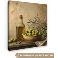 OneMillionCanvasses® Leinwandbild Oliven - Stilleben - Vintage, Fotodruck (1 St), Wandbild, Deko Schlafzimmer Wohnzimmer Flur 20x20 cm