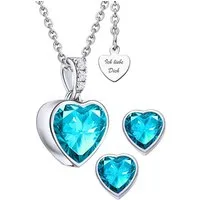 LOVENEST Ohrring und Ketten Set Schmuck Set Silber925/Rot & Aquamarin Zirkonia Kette Ohrringe (3-tlg., Weihnachten, Geburtstag, Hochzeitstag)