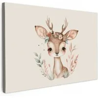 OneMillionCanvasses® Leinwandbild Hirsch - Böhmisch - Blumen - Waldtiere, Fotodruck (1 St), Kinder zimmer Deko, Mädchen und Jungen Bilder 30x20 cm