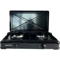 GARDINGER Taschenkocher Campingkocher Duo schwarz zweiflammig mit Deckel 30 mbar, (1-St), großer Brenner/ mittlerer Brenner, pulverbeschichtetes Gehäuse
