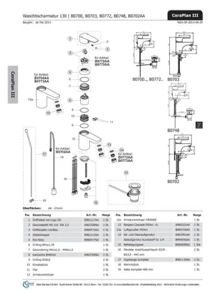 Ideal Standard Zugstange CERAPLAN III, kpl., B961119AA B961119AA