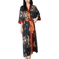 Vivi Idee Morgenmantel Bademantel Schlafmantel kimono lang leicht satin Sauna Einheitsgröße