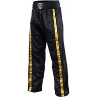BAY-Sports Sporthose Kickboxhose NETZ-MESH Mesh Netzeinsatz Hose lang Kickboxen Kampfsport lange, leichte, locker sitzende Trainingshose, Schwarz/Gold