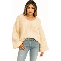 Worldclassca V-Ausschnitt-Pullover WORLDCLASSCA Damen Oversize Strickpulllover Dick Pulli V-Ausschnitt Neue Kollektion - Stilvolle und gemütliche Strickmode für Damen
