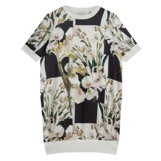 Ted Baker Roneea Kastenförmiges Kleid Mit Print Und Webmuster In Elfenbein