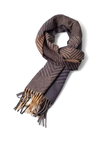 Fynch Hatton - Schal mit Fischgrätenmuster beige/blau - Gr. - OS