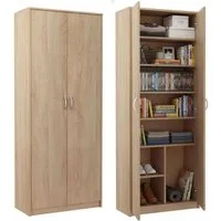 Home Collective Mehrzweckschrank mit 8 Fächern Besenschrank Haushaltsschrank (74 cm breit aus Laminatplatte und hochwertigen Polymergriffen) in mattem Finish mit 6 Einlegeböden und 2 Türen sonoma