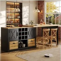 TavilaEcon Esstisch Ausziehbarer Kücheninsel-Esstisch mit Holzmaserung, Metallscharnieren (1-St), mit Schublade, Weinhalter und Abstellfläche
