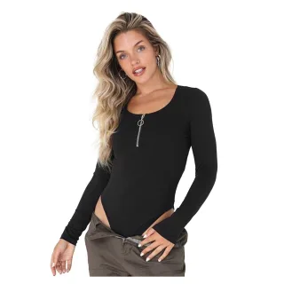 Brave Soul - Bodysuit für Damen, Mit Reißverschluss, gerippt (Schwarz)