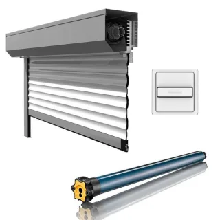 Vorbaurolladen mit Motor, Modell Eckig, Kasten aus Aluminium, Weiß, 800 x 800 mm, mit ILMO Somfy Motor, individuell konfigurieren