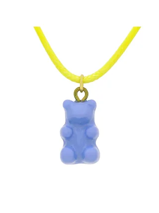 Fashionbox Textilband Messing Textilband gelb mit Anhänger Teddy hellblau