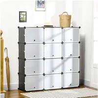 HOMCOM Kommode DIY Regalsystem mit 12 Würfeln (Aufbewahrungsregal, 148 St., DIY-Würfelregal), Kunststoff Stahl Schwarz+Weiß 125 x 32 x 125 cm