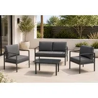 Home Collective Gartenlounge-Set Balkonmöbel Lounge Möbel Outdoor Terrassenmöbel Sitzgruppe mit Tisch, (4-teiliges Set mit 1 2-Sitzer, 2 Sesseln und 1 Tisch, inkl. abziehbarer Kissen), obustes Metallgestell und Sicherheitsglas, graue Kissen, anthrazi