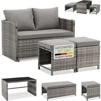 Juskys Gartenlounge-Set Jamaika, 2in1 Polyrattan Set, wetterbeständig, mit Sitzkissen, inkl. Tisch