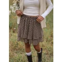 SASSYCLASSY Minirock Kurzer Volant Rock für Damen Elastischer High Waist Stufenrock mit geometrischem Muster Braun