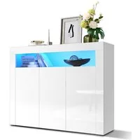 SONNI Kommode Sideboard, Weiss Hochglanz mit LED, 116x93x35cm, Wohnzimmer mit LED, Kommodenschrank, Sideboard für Küche