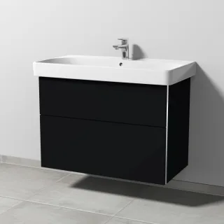 Sanipa 3way Waschtischunterbau zu Geberit Smyle Square Waschtisch mit 2 Auszügen, Schwarz-Matt BS67108