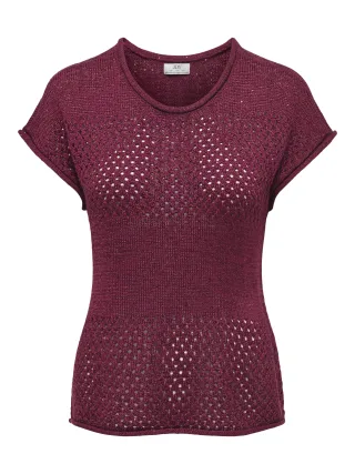 JDY - JDYMIA S/S O-NECK SEQUIN PULLOVER KNT Oxblood Red - Gr. - XL