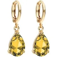 LÖB Paar Creolen Damen Ohrringe Hängend Creolen Tropfen Zirkonia Stein Anhänger Gold (Geschenke für Frauen Damen Beste Freundin Mutter Mama Ehefrau Oma sie zum Geburtstag Schmuck Sommer), Goldene Ohrhänger Tropfenform Vergoldet Gelb Oval Strass Glitz