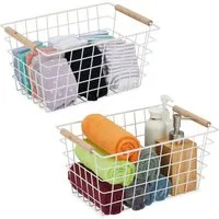 relaxdays Drahtkorb mit Holzgriffen 2er Set (Set, 2 St., 2er Set), weiß