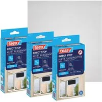 tesa Fliegengitter-Gewebe, (Spar-Set, 3-St., 3 x Fliegen Netz - 110 cm x 130 cm - Anthrazit (Durchsichtig), mit Klettband, zuschneidbar - Mückenschutz ohne Bohren