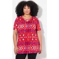 Ulla Popken Longshirt Longshirt Zierbänder A-Linie V-Ausschnitt Halbarm