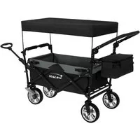 Hauki Bollerwagen Handwagen Transportwagen faltbar klappbar mit Bremse Dach und Tasche, Gerätewagen Schwarz/Grau für Kinder Strand Picknick Camping bis 120 kg