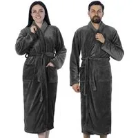 Gräfenstayn Unisex-Bademantel Damen Herren Kuschelfleece Bademantel Größe S-XXXL, warm & kuschelig, Waden bis Knöchellang, Fronttaschen, Gürtel, S-XXXL