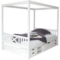 Ticaa Himmelbett Himmelbett Lino Kiefer Weiß 140x200, Oberer Teil abnehmbar und als Einzelbett stellbar