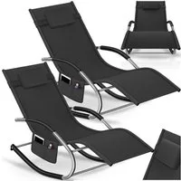 tectake Gartenliege ergonomische Sonnenliege, Belastbarkeit 120 kg, 62 x 146 x 92 cm, Balkonliege Taya, 2 St., für Außen in Schwarz, gepolstert, atmungsaktiv, wasserabweisend, mit Aufbewahrungstasche