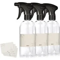 Oputec Sprühflasche 3 x 500ml Sprühflasche Kunststoff Transparent zum Befüllen + Etiketten