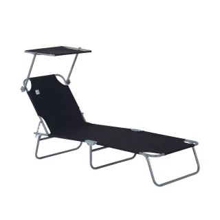 Outsunny Sonnenliege, Schwarz, Metall, 58x27x187 cm, Gartenmöbel, Gartenliegen