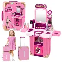 Wisam Lernspielzeug Schminktisch-Make-up-Set im Koffer, Zubehör 2 in 1, Rosa