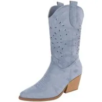 Ital-Design Stylische Stiefeletten mit filigranem Design und Komfort Westernstiefel (91409508) Blockabsatz Stiefel in Hellblau
