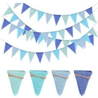 LuxusKollektion Wimpelkette Wimpelkette Jute 4 Stück Wimpel Leinen Hochzeit Party Blau