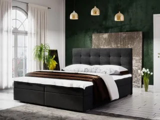Boxspringbett Schlafzimmerbett KERLON 160x200cm Schwarz + Bettkasten