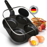 endusor Bratpfanne Spiegeleipfanne & Pancake Pfanne (21 cm), Aluminiumguss (inkl. Glasdeckel, Alle Herdarten auch Induktion), Antihaft-Beschichtung & Eisenkernboden für Spiegelei, Pancakes & Mehr