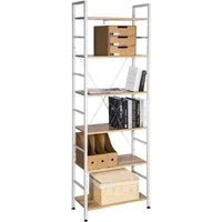 Woltu Standregal, 1-tlg., Hochregal Bücherregal Holz mit 6 Ablagen, Lagerregal 60x180x28 cm