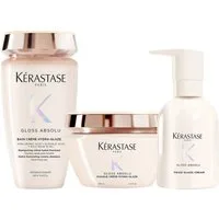 Kérastase Haarpflege-Set Gloss Absolu Pflegeroutine für dickes, widerspenstiges Haar, Set, 3-tlg., mit Hyaluronsäure und Wildrosenöl